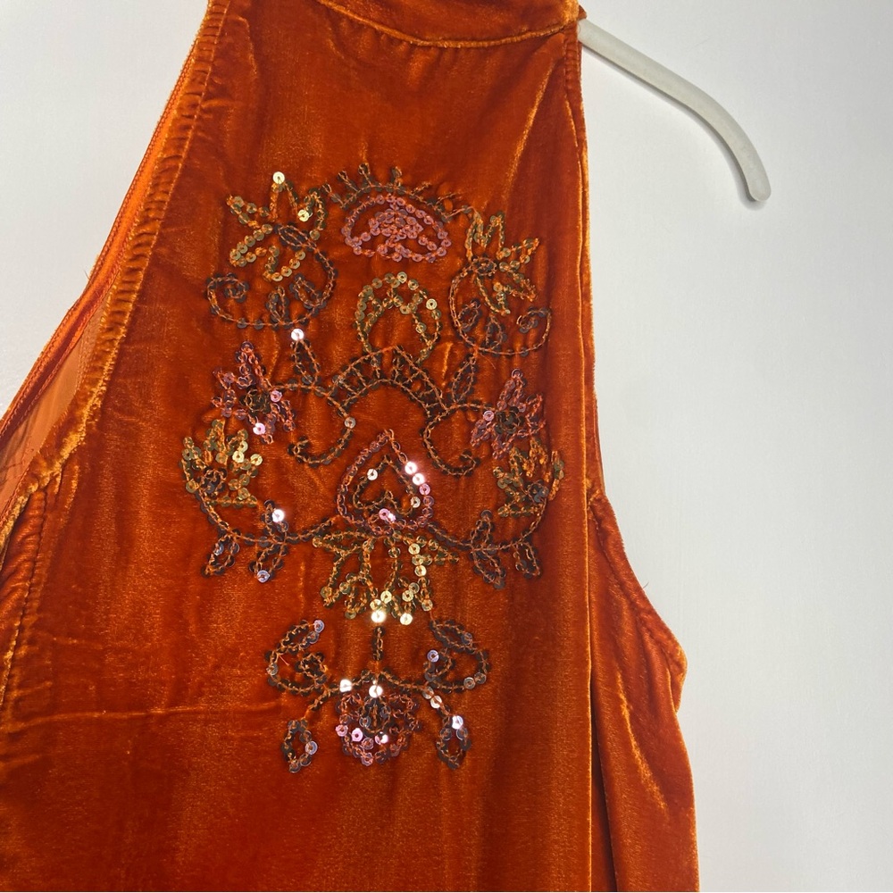 FREE PEOPLE Jills Sequin Swing Halter Dress Orange XSmall - Picture 8 of 9